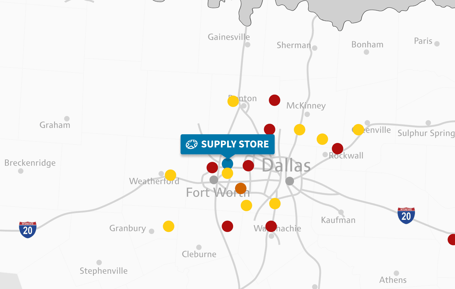 Map of Fort Worth location (supplies & distribution center)