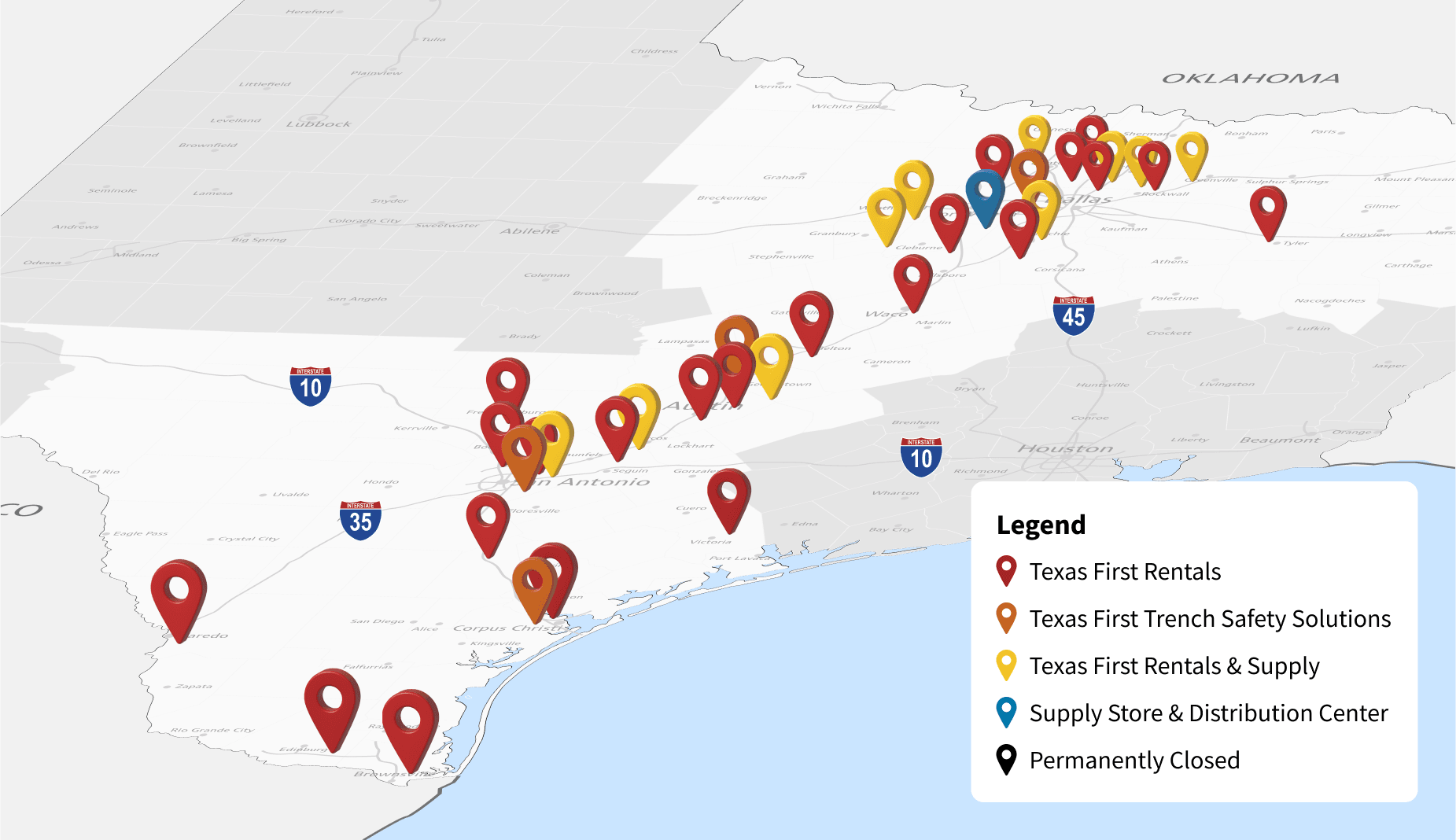 Map of Texas First Rentals locations